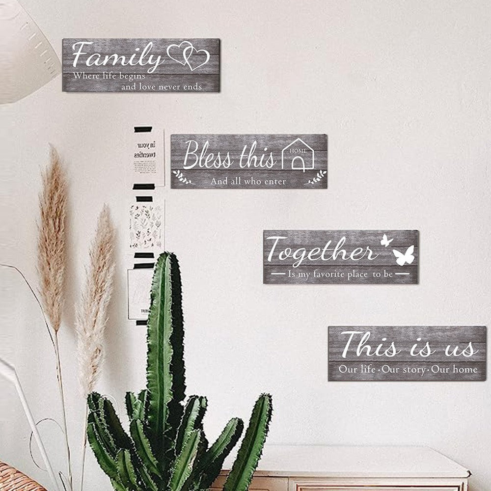 Set of 4Pcs Home Wall Signs Wall Art Decor Farmhouse Entryway Hanging Sign Grey