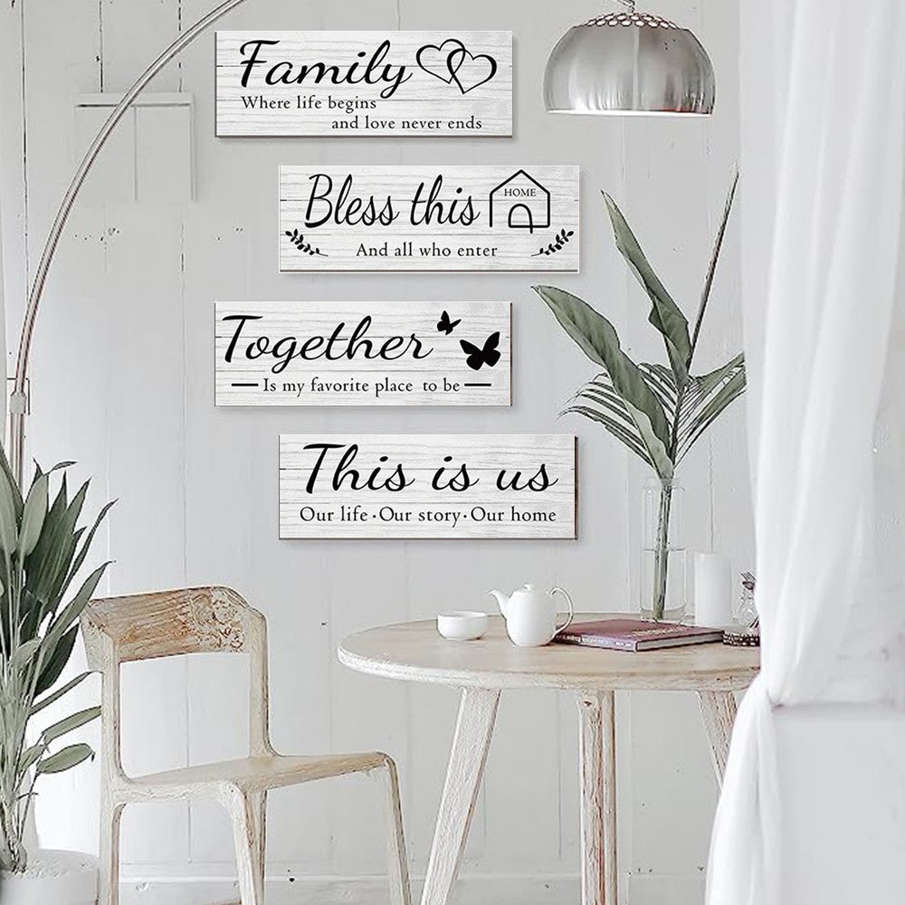 Set of 4Pcs Home Wall Signs Wall Art Decor Farmhouse Entryway Hanging Sign White
