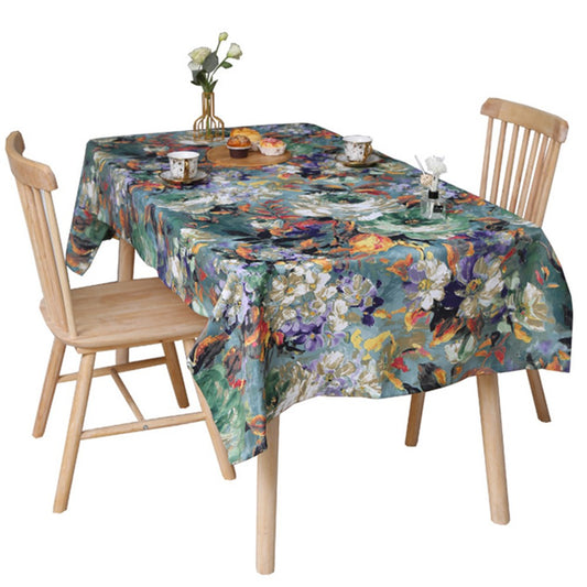 131x131cm Oil Painting Style Tablecloth Dining Table Cover Table Cloth Home Decor Green