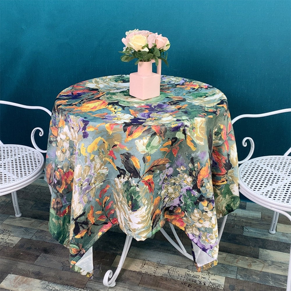 131x131cm Oil Painting Style Tablecloth Dining Table Cover Table Cloth Home Decor Green