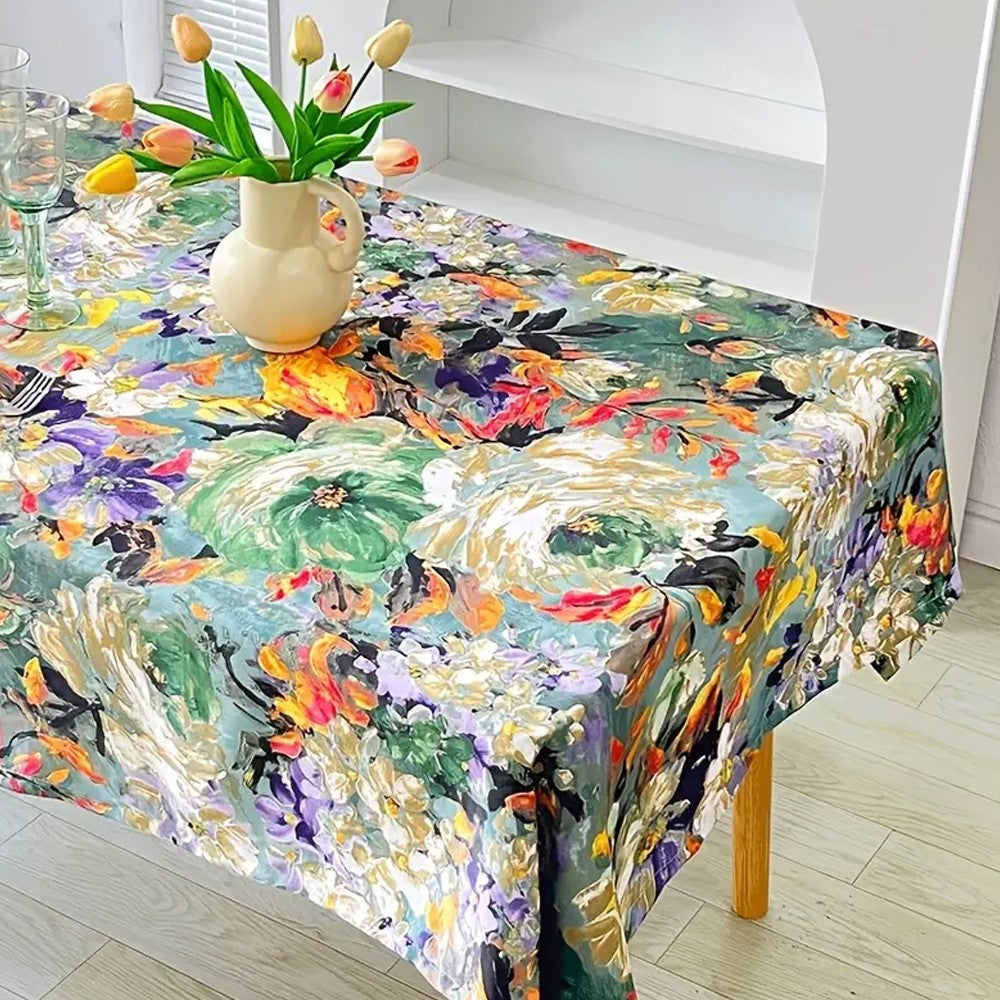 131x180cm Oil Painting Style Tablecloth Dining Table Cover Table Cloth Home Decor Green
