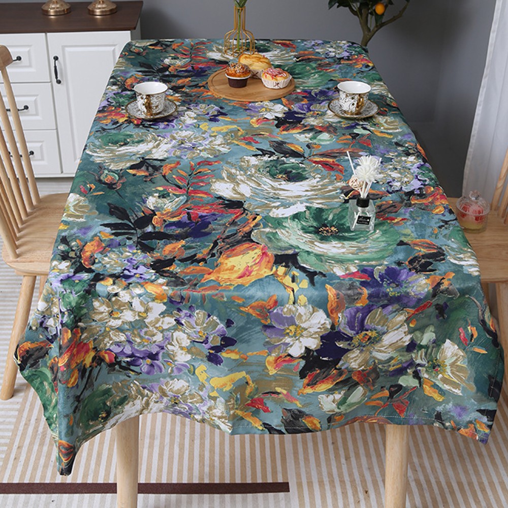 131x180cm Oil Painting Style Tablecloth Dining Table Cover Table Cloth Home Decor Green