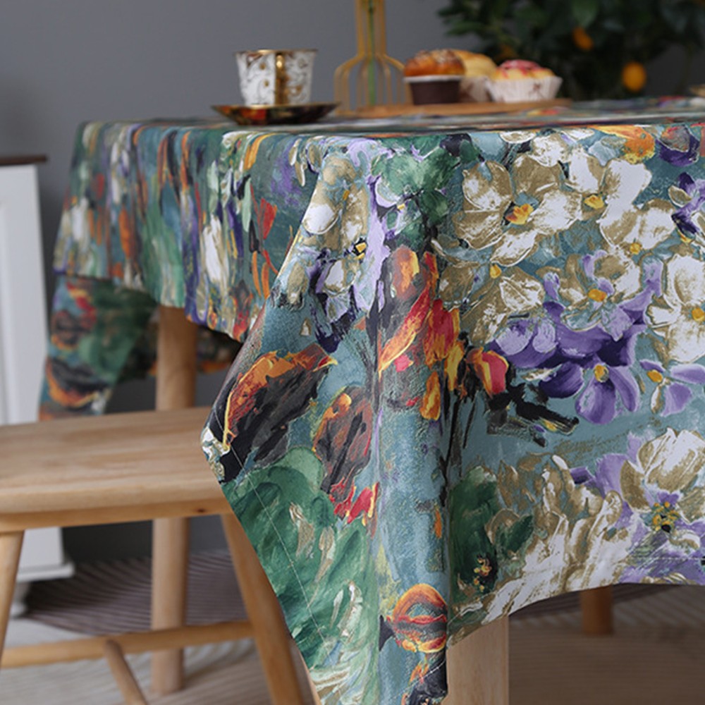 131x180cm Oil Painting Style Tablecloth Dining Table Cover Table Cloth Home Decor Green