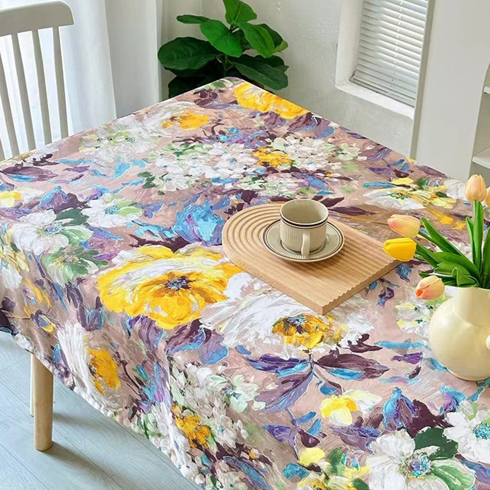 131x180cm Oil Painting Style Tablecloth Dining Table Cover Table Cloth Home Decor Purple