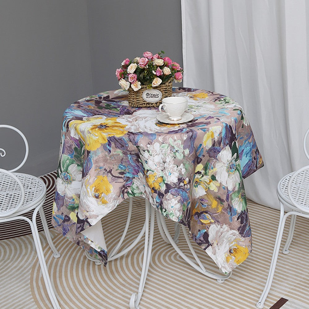 131x131cm Oil Painting Style Tablecloth Dining Table Cover Table Cloth Home Decor Purple
