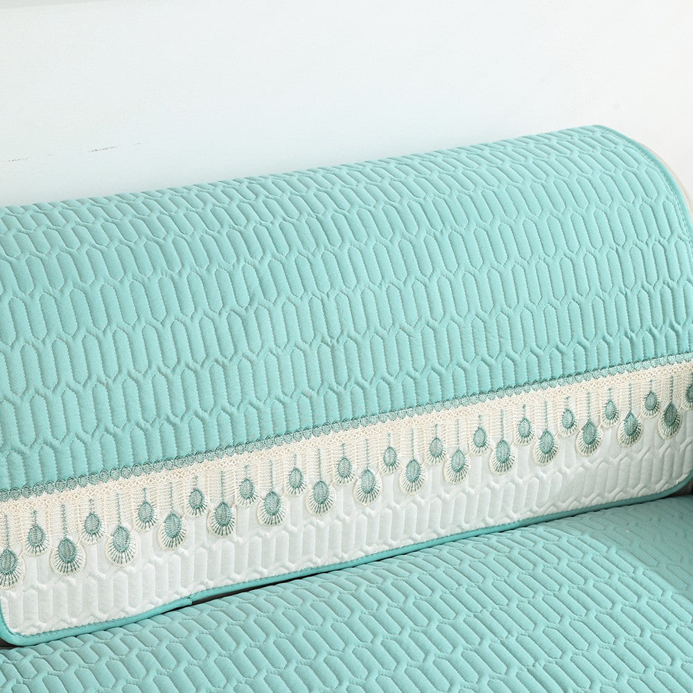 90x120cm Embroidery Sofa Seat Cushion Cover Anti-slip Couch Seat Slipcover Green
