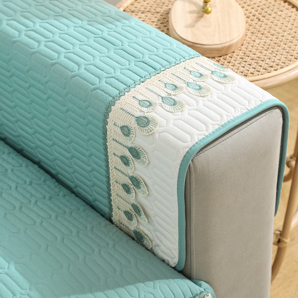 90x210cm Embroidery Sofa Seat Cushion Cover Anti-slip Couch Seat Slipcover Green