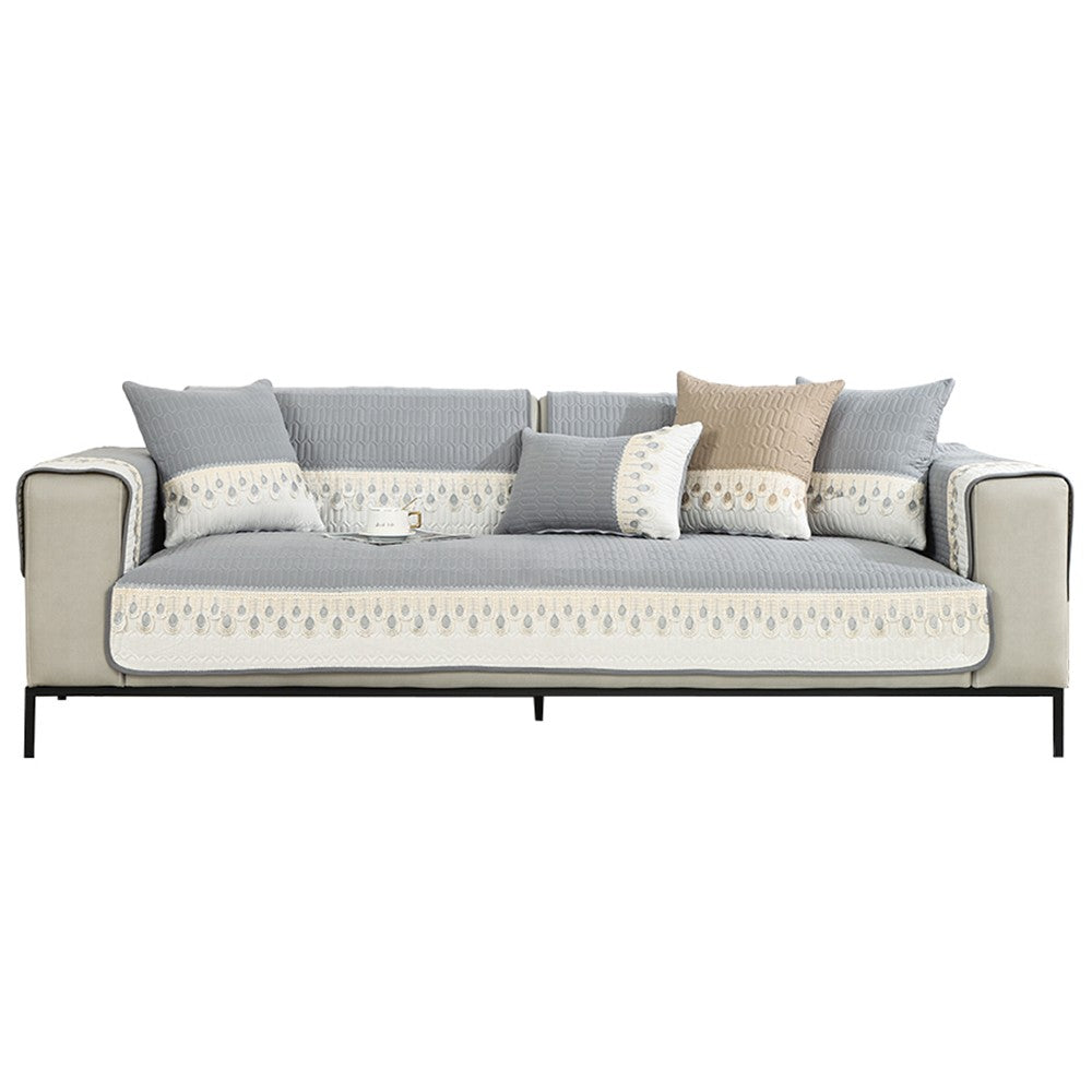 90x160cm Embroidery Sofa Seat Cushion Cover Anti-slip Couch Seat Slipcover Grey