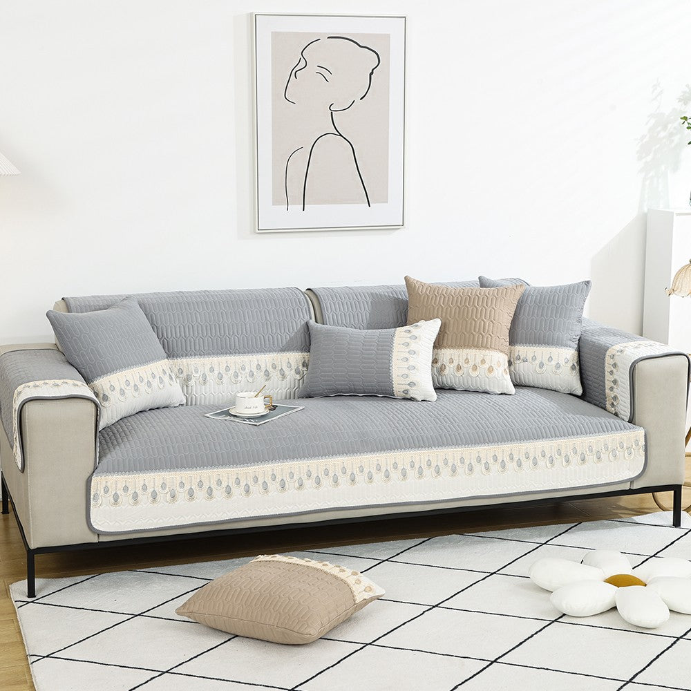 90x160cm Embroidery Sofa Seat Cushion Cover Anti-slip Couch Seat Slipcover Grey