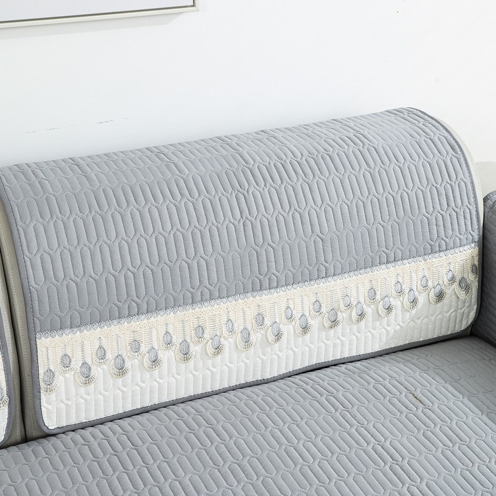 90x210cm Embroidery Sofa Seat Cushion Cover Anti-slip Couch Seat Slipcover Grey