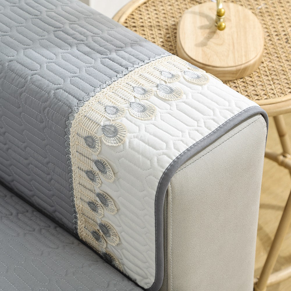 90x210cm Embroidery Sofa Seat Cushion Cover Anti-slip Couch Seat Slipcover Grey