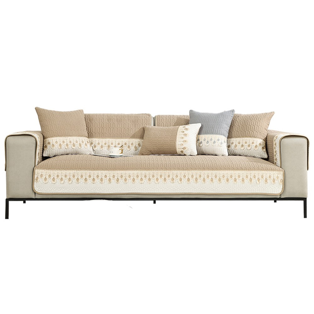 90x160cm Embroidery Sofa Seat Cushion Cover Anti-slip Couch Seat Slipcover Khaki