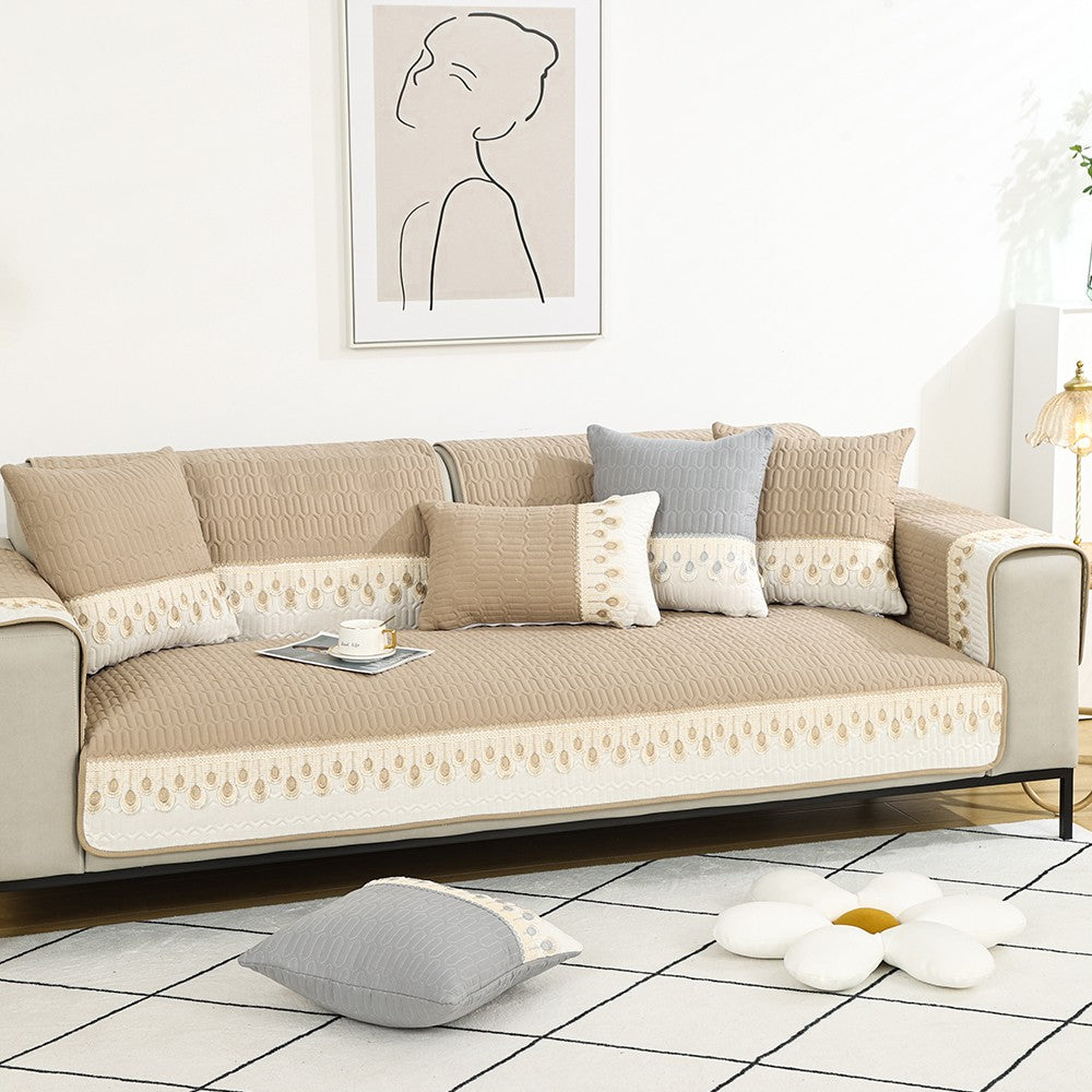 90x160cm Embroidery Sofa Seat Cushion Cover Anti-slip Couch Seat Slipcover Khaki