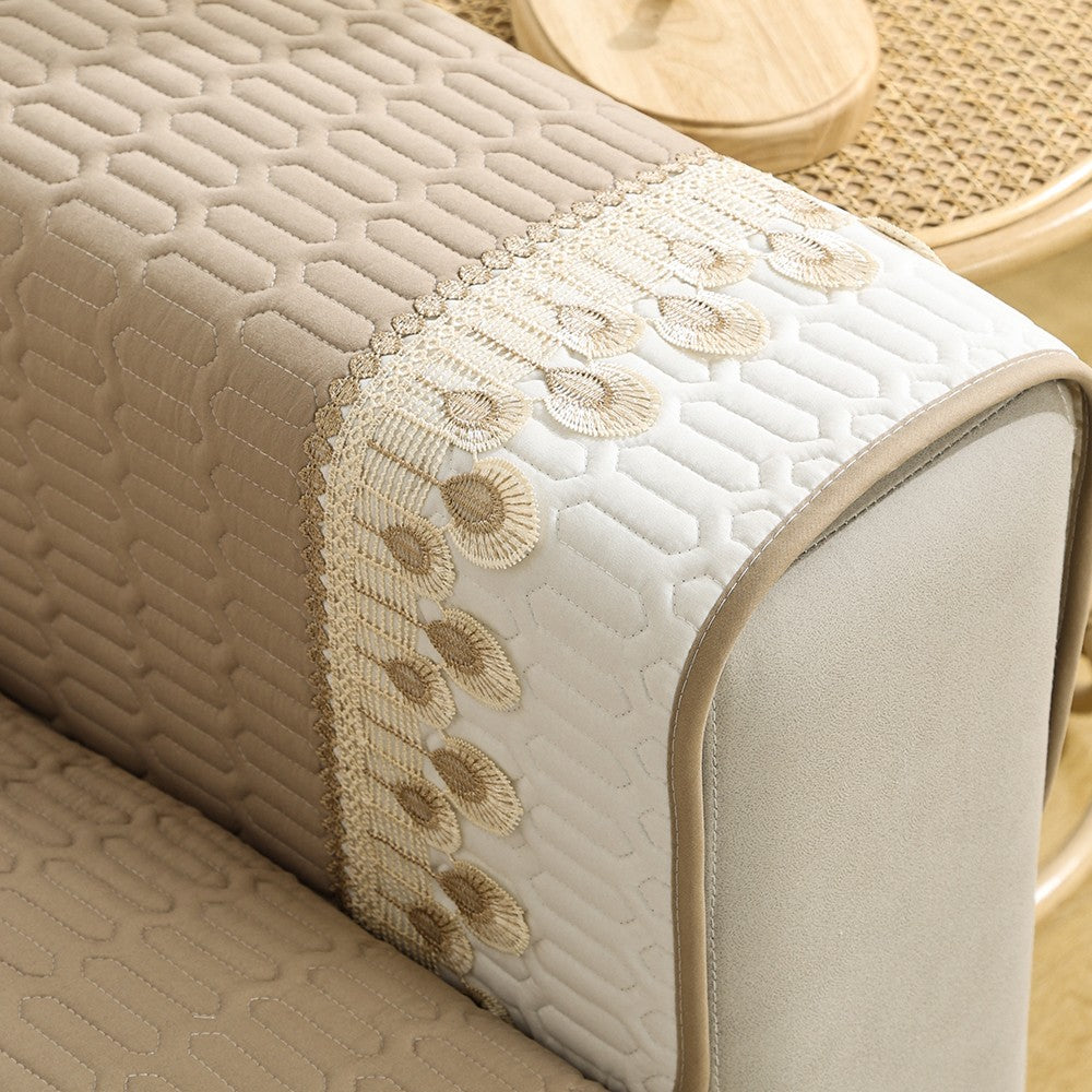 70x90cm Embroidery Sofa Seat Cushion Cover Anti-slip Couch Seat Slipcover Khaki