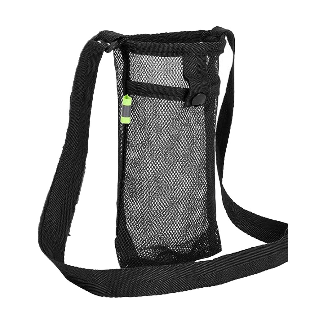 Portable Water Bottle Mesh Carrier Bag Water Bottle Holder with Adjustable Shoulder Strap Black