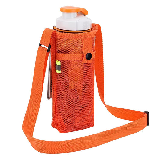 Portable Water Bottle Mesh Carrier Bag Water Bottle Holder with Adjustable Shoulder Strap Orange