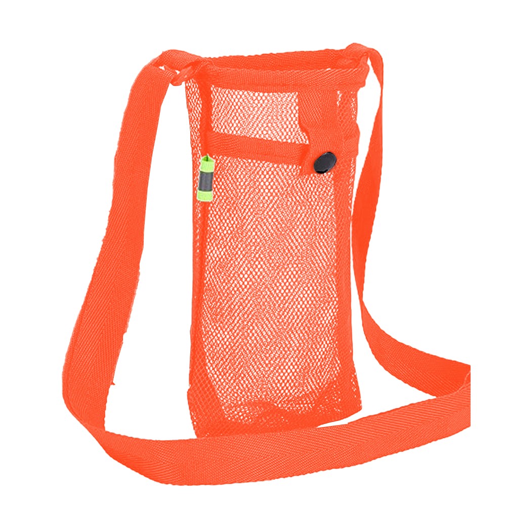 Portable Water Bottle Mesh Carrier Bag Water Bottle Holder with Adjustable Shoulder Strap Orange