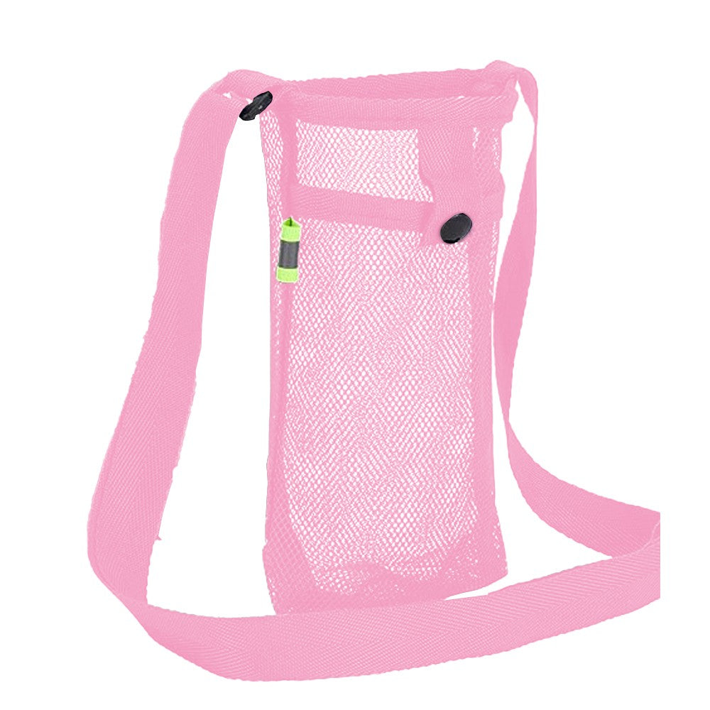 2Pcs Portable Water Bottle Mesh Carrier Bag Water Bottle Holder with Adjustable Shoulder Strap Black+Pink