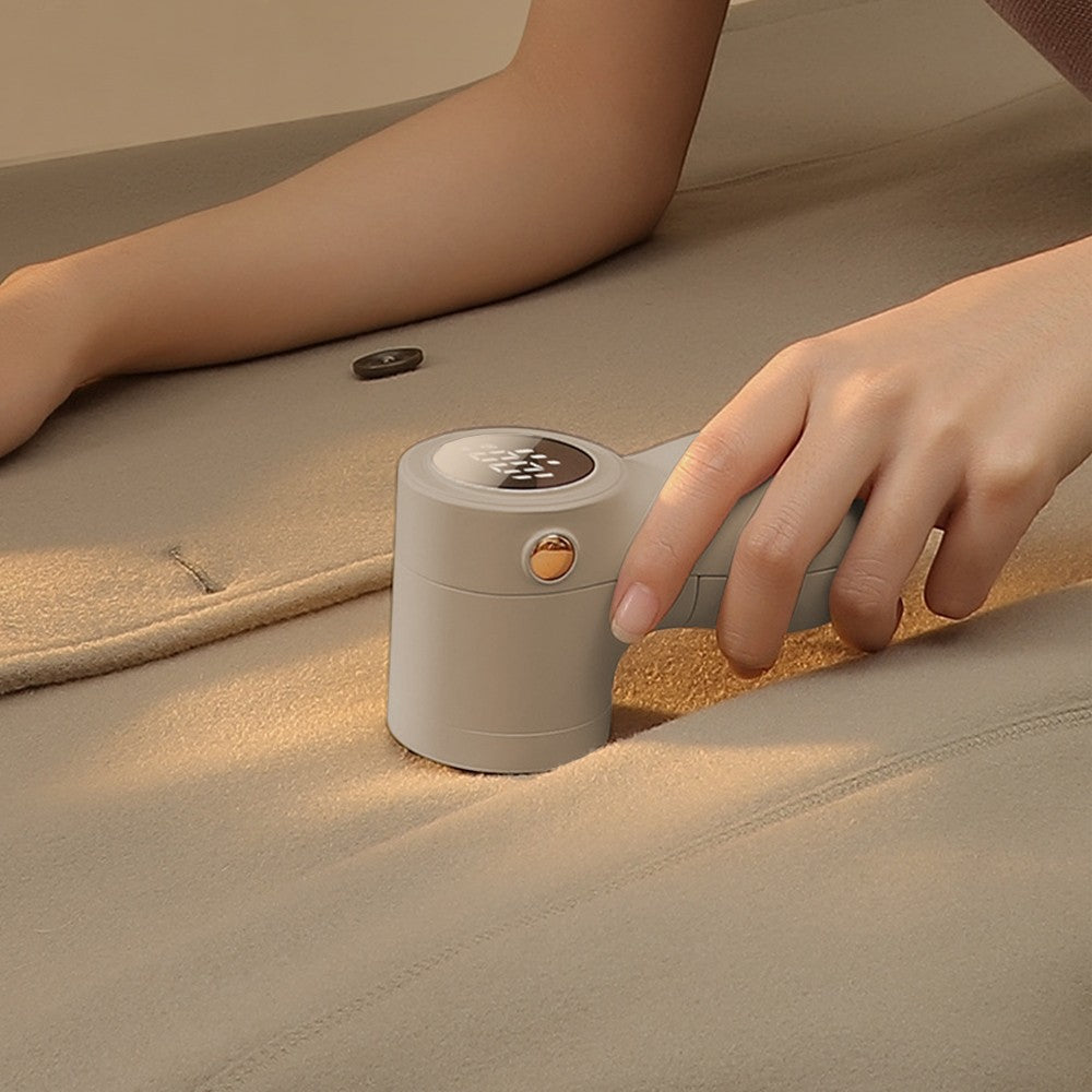 Portable Electric Lint Remover LCD Display Lint Shaver for Clothes Sweater Beige