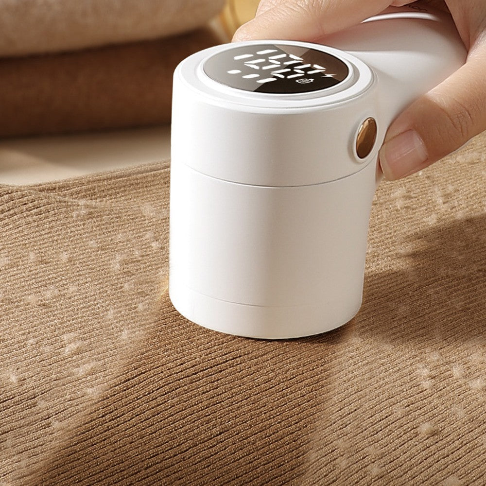 Portable Electric Lint Remover LCD Display Lint Shaver for Clothes Sweater White