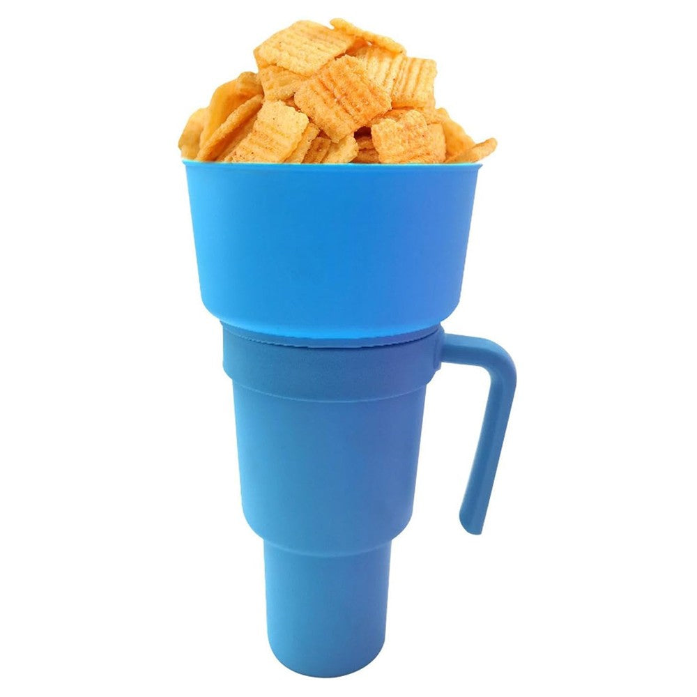 2-in-1 Snack and Drink Cup Snack Tumbler Reusable Stadium Tumbler with Straw Blue