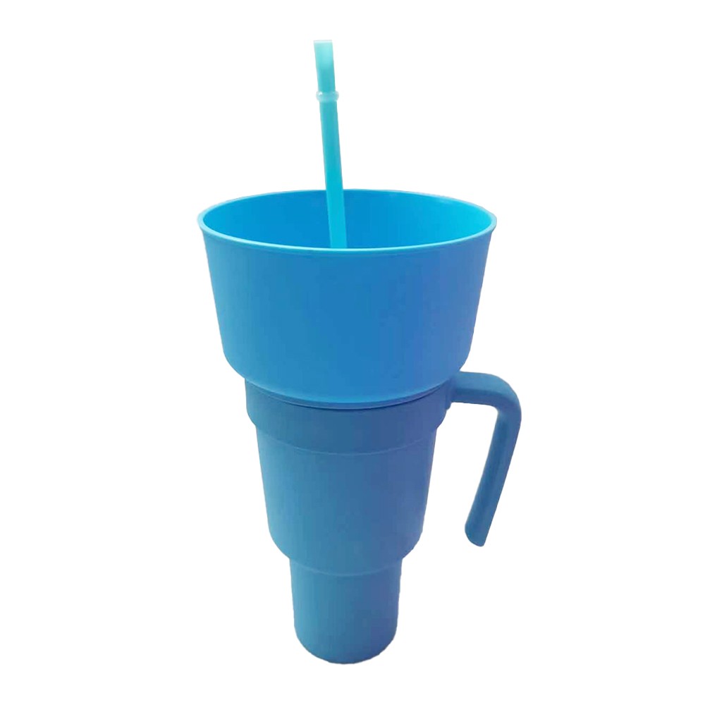 2-in-1 Snack and Drink Cup Snack Tumbler Reusable Stadium Tumbler with Straw Blue