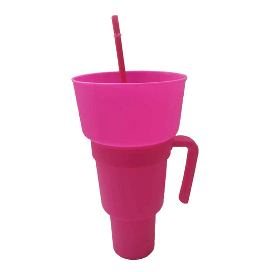 2-in-1 Snack and Drink Cup Snack Tumbler Reusable Stadium Tumbler with Straw Pink