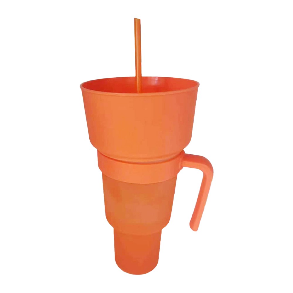 2-in-1 Snack and Drink Cup Snack Tumbler Reusable Stadium Tumbler with Straw Orange