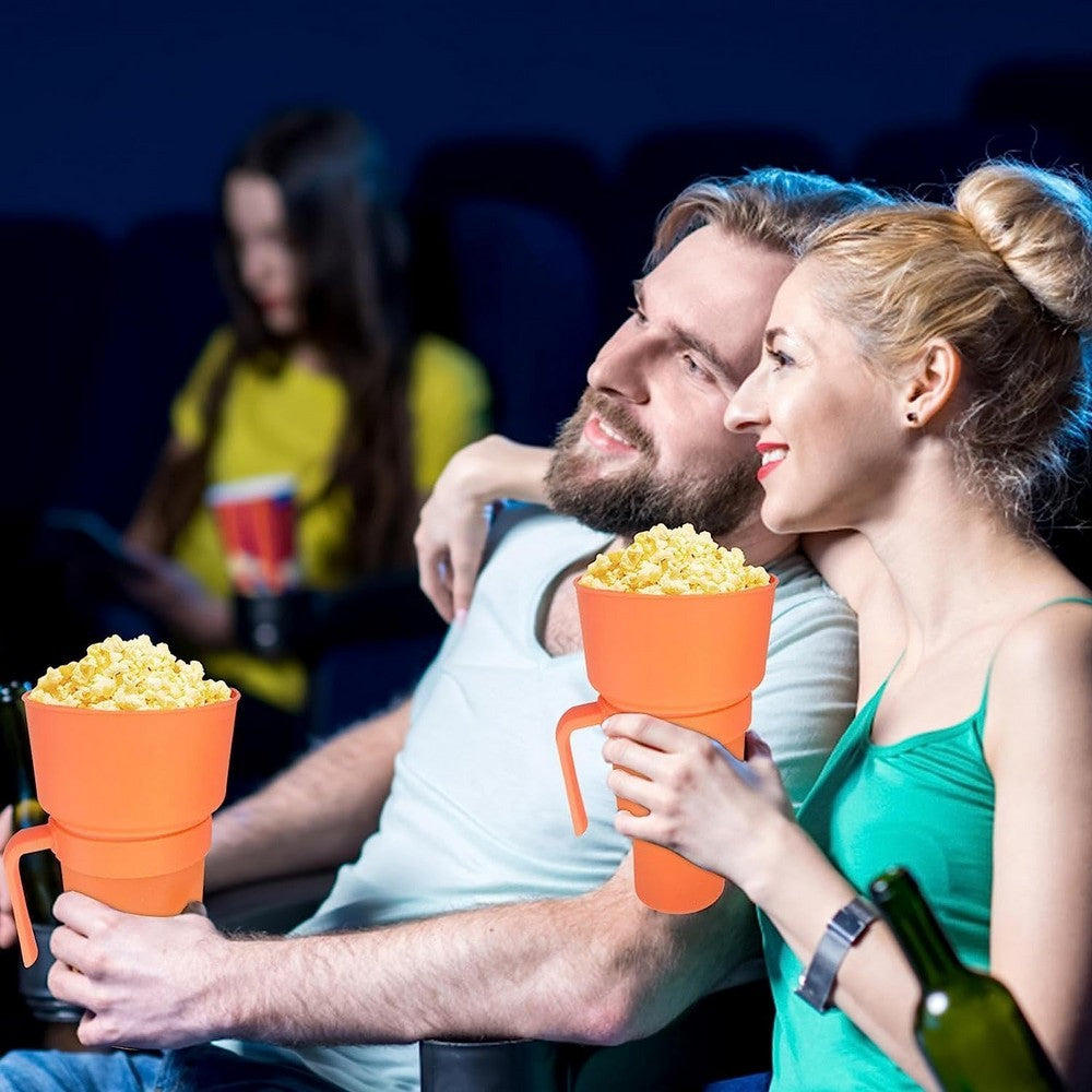 2-in-1 Snack and Drink Cup Snack Tumbler Reusable Stadium Tumbler with Straw Orange
