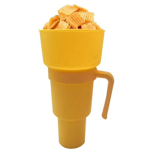 2-in-1 Snack and Drink Cup Snack Tumbler Reusable Stadium Tumbler with Straw Yellow