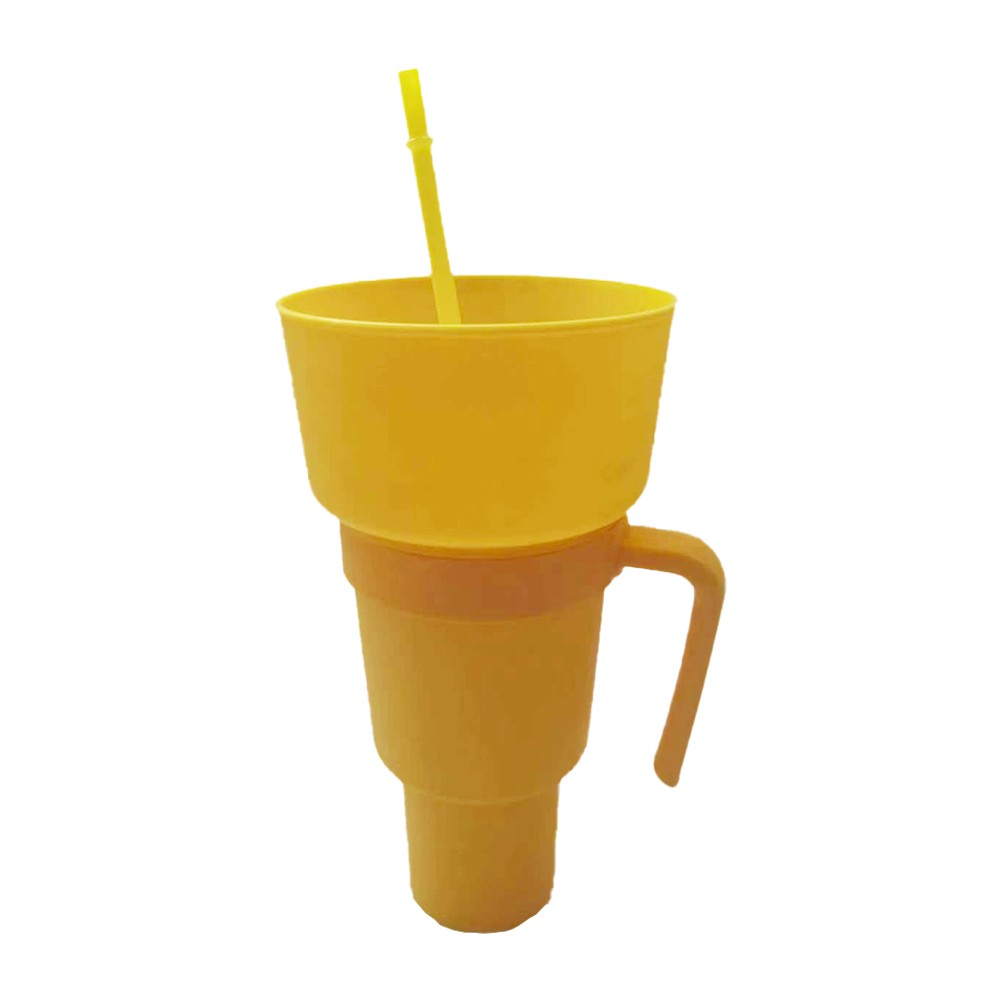 2-in-1 Snack and Drink Cup Snack Tumbler Reusable Stadium Tumbler with Straw Yellow