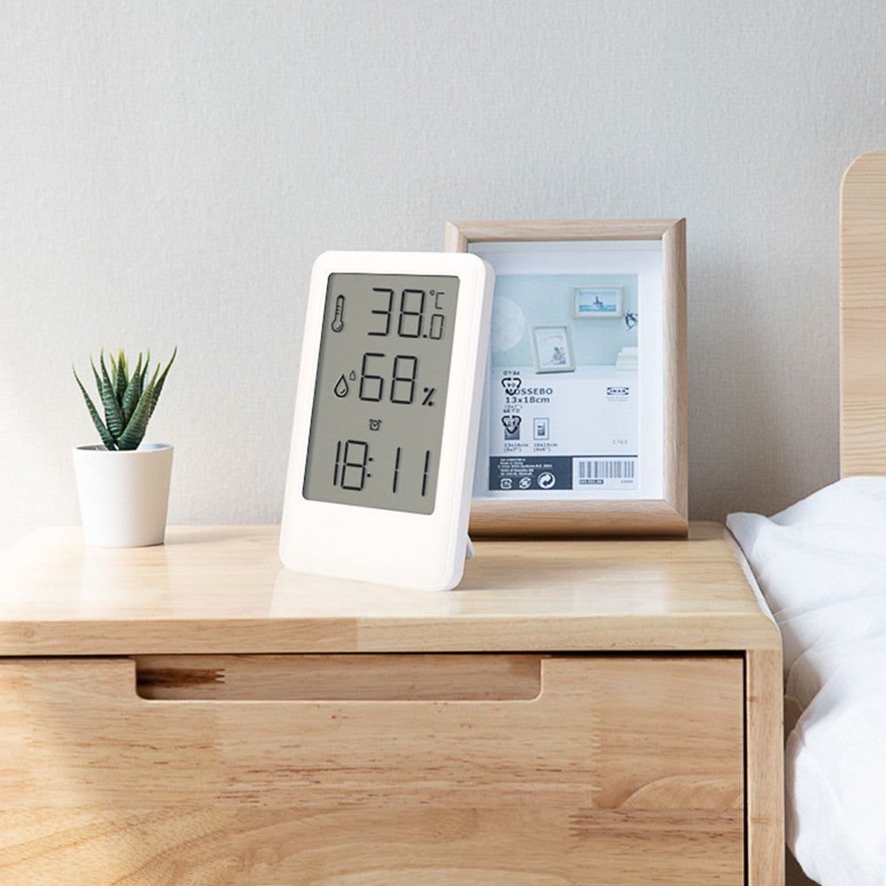 Indoor Digital Hygrometer Thermometer Alarm Clock Mini Room Humidity Meter White