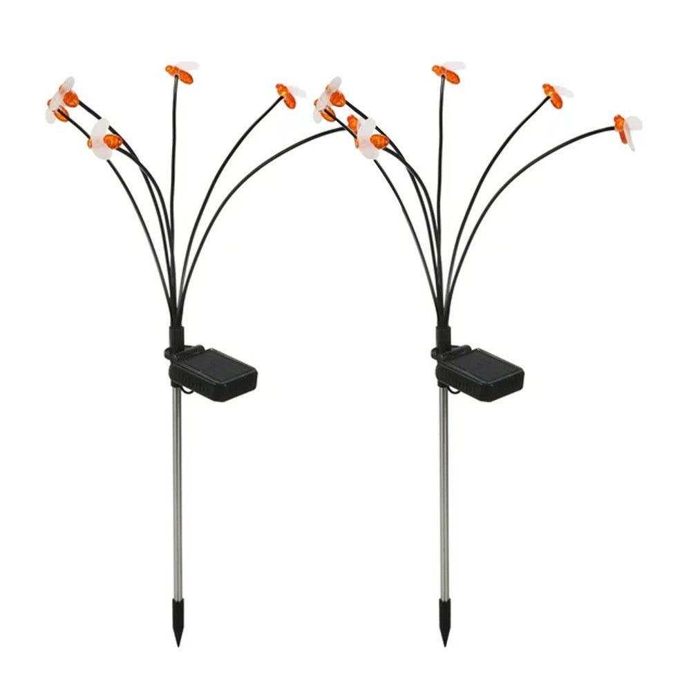 2Pcs 6 LEDs Solar Bee Light Patio Walkway Swaying Firefly Lights Outdoor Garden Decoration Lamp