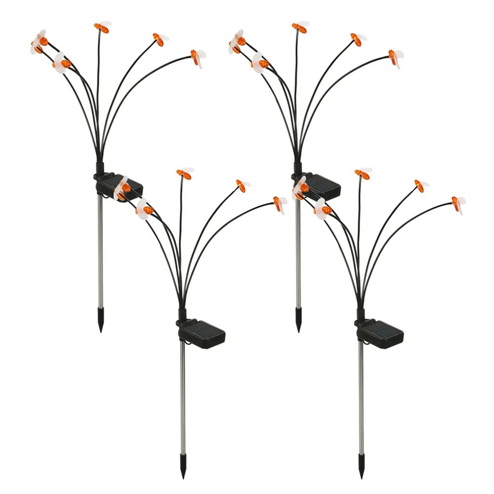 4Pcs 6 LEDs Solar Bee Light Patio Walkway Swaying Firefly Lights Outdoor Garden Decoration Lamp