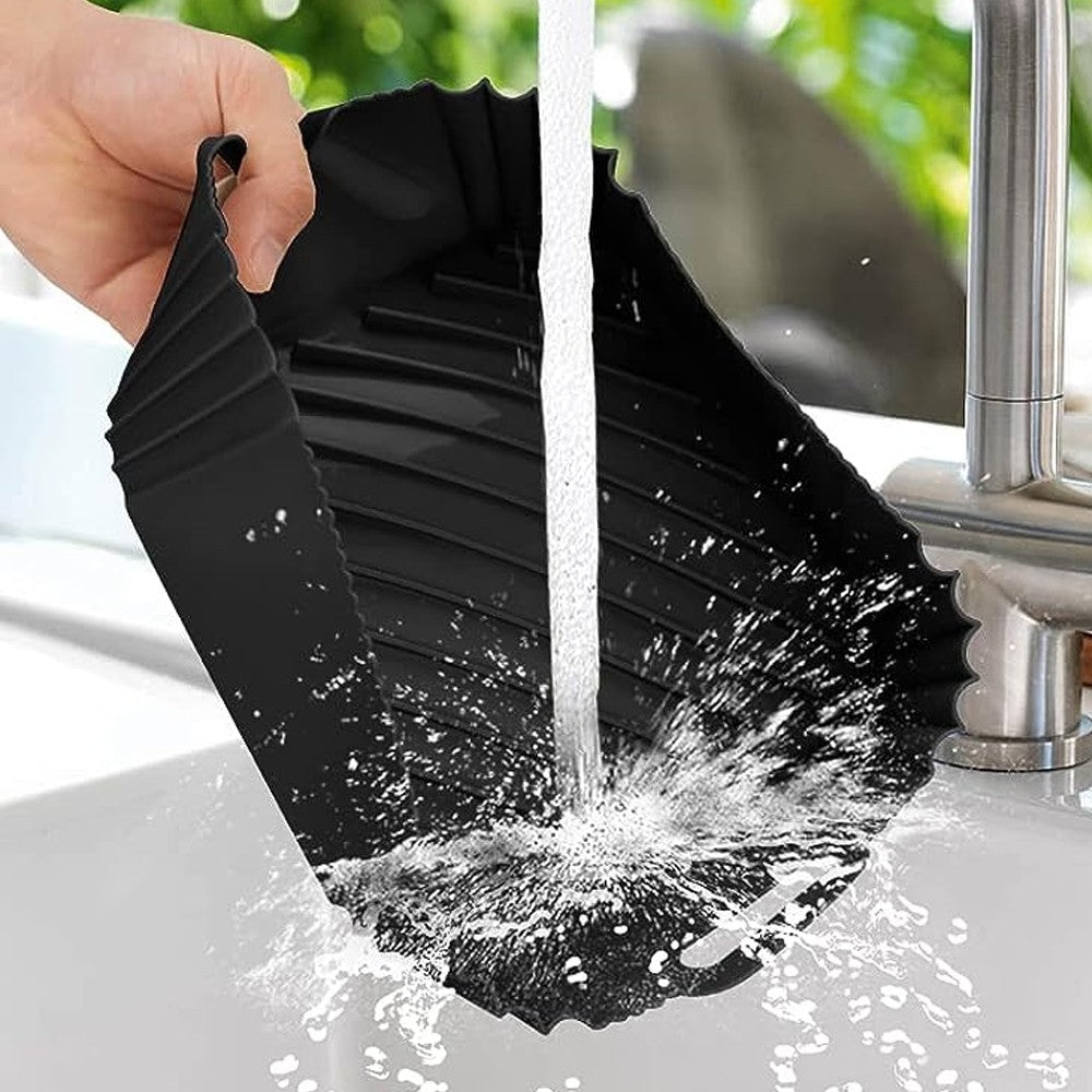 Reusable Air Fryer Silicone Pot Baking Tray Air Fryer Liner Oven Basket Black