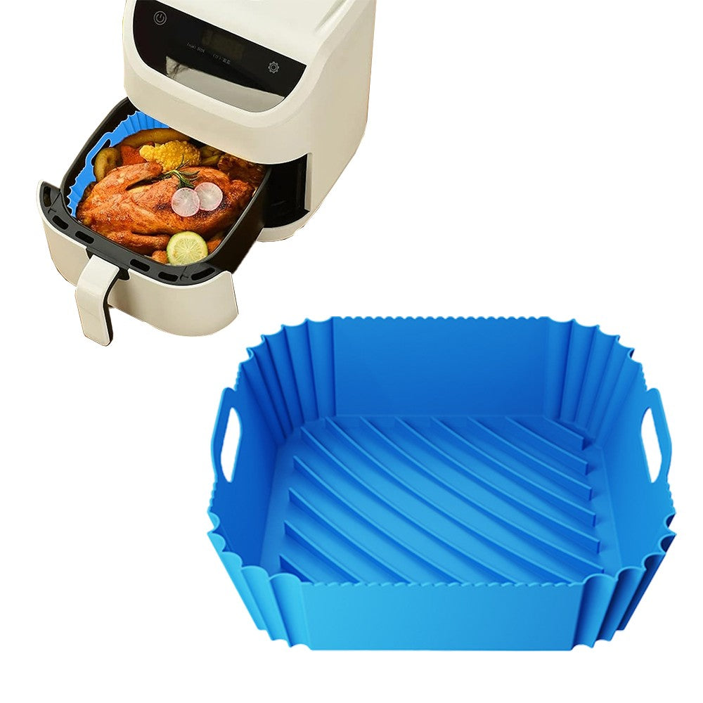 Reusable Air Fryer Silicone Pot Baking Tray Air Fryer Liner Oven Basket Blue