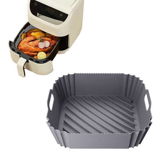 Reusable Air Fryer Silicone Pot Baking Tray Air Fryer Liner Oven Basket Grey