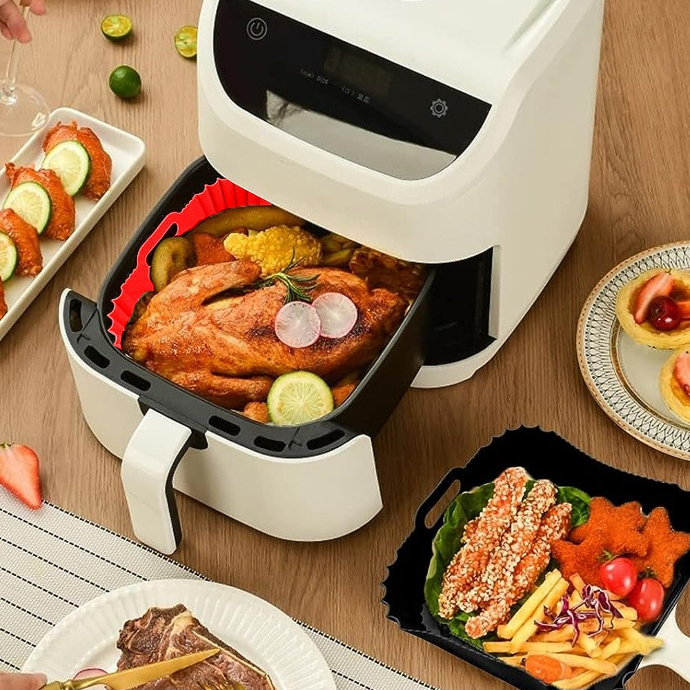 Reusable Air Fryer Silicone Pot Baking Tray Air Fryer Liner Oven Basket Red