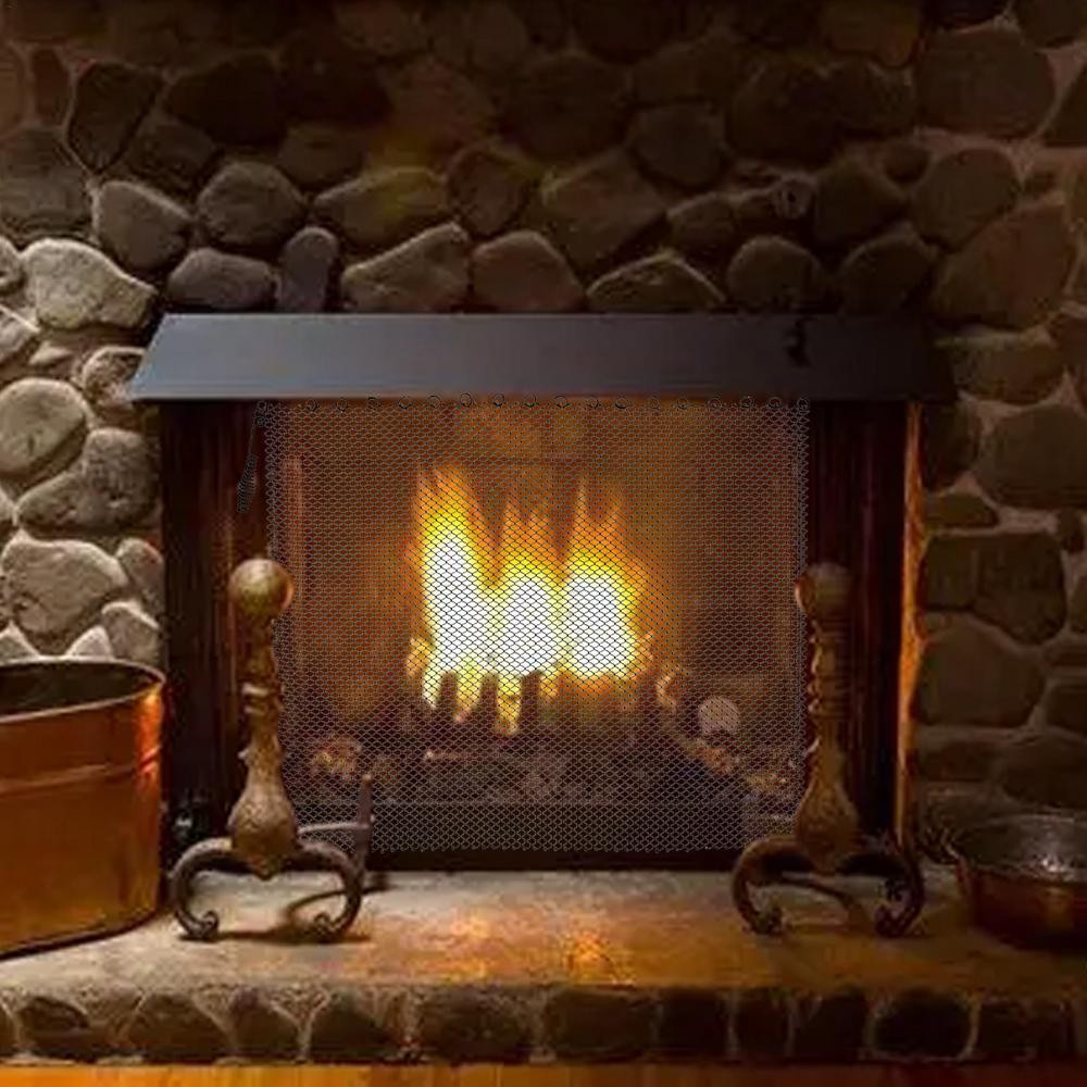 2Pcs 61x50.8cm Folding Mesh Fireplace Screen Stainless Steel Fire Spark Guard
