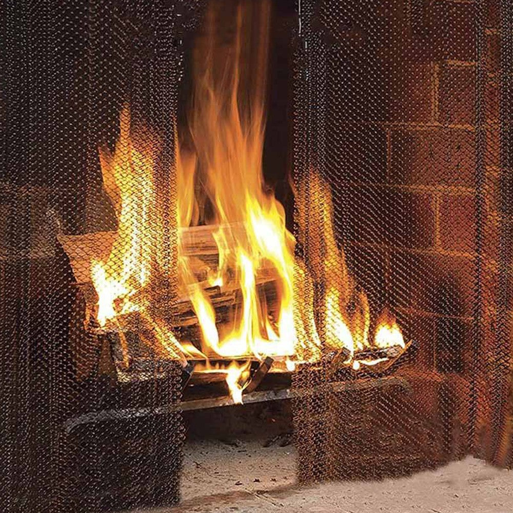 2Pcs 61x45.7cm Folding Mesh Fireplace Screen Stainless Steel Fire Spark Guard