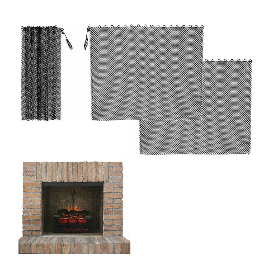 2Pcs 61x53.3cm Folding Mesh Fireplace Screen Stainless Steel Fire Spark Guard