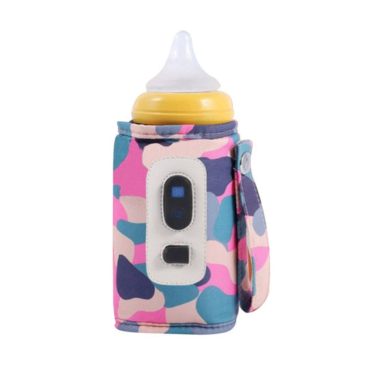 Digital Display USB Baby Bottle Warmer Milk Heat Keeper Bag Thermostat Pouch Camo Pink