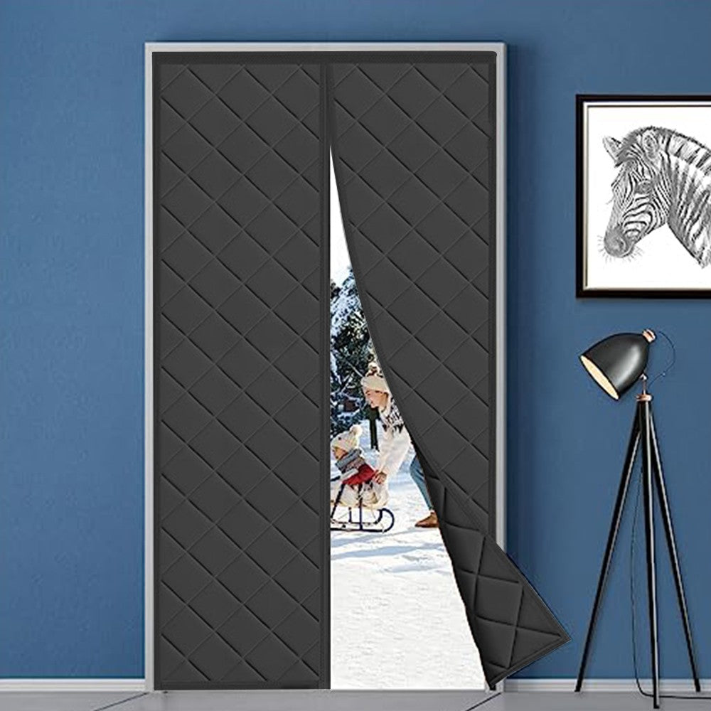 Magnetic Thermal Insulated Door Curtain Thicken Temporary Magnet Closure Door Cover Black