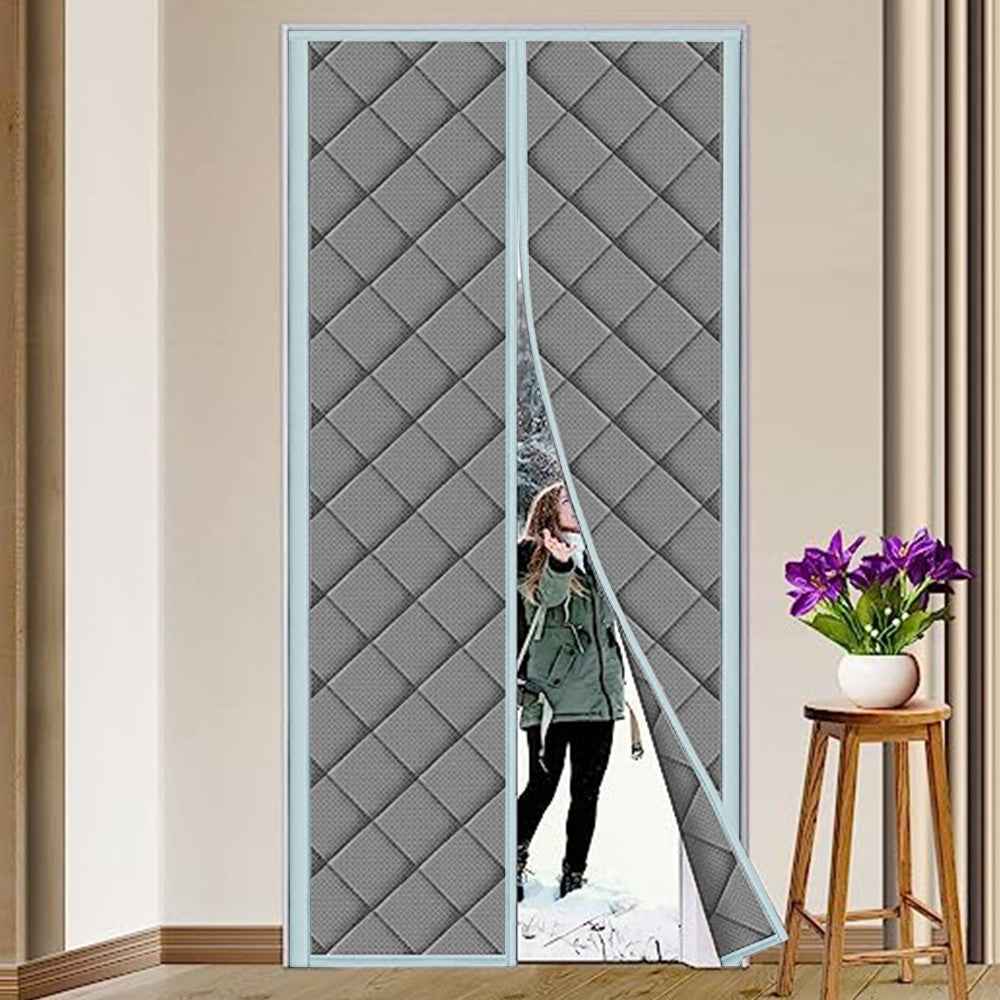 Magnetic Thermal Insulated Door Curtain Thicken Temporary Magnet Closure Door Cover Grey
