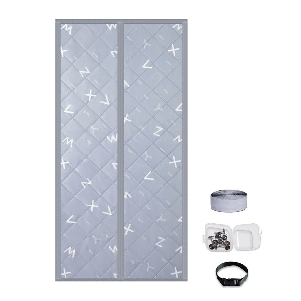 Magnetic Thermal Insulated Door Curtain Thicken Temporary Magnet Closure Door Cover Ligh Grey with Letters Print