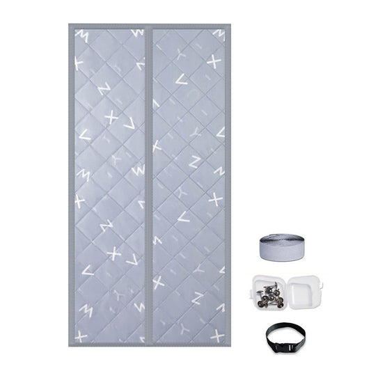 Magnetic Thermal Insulated Door Curtain Thicken Temporary Magnet Closure Door Cover Ligh Grey with Letters Print