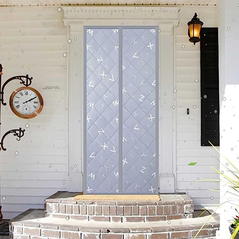 Magnetic Thermal Insulated Door Curtain Thicken Temporary Magnet Closure Door Cover Ligh Grey with Letters Print