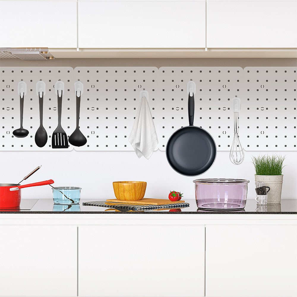 4Pcs Pegboard Panel Wall Mount Wall Storage Organizer Peg Board with 20 Hooks