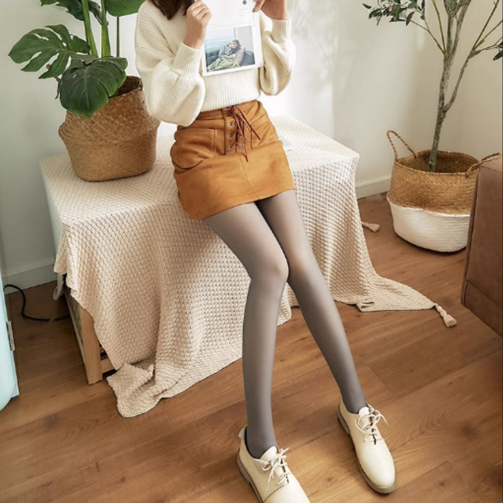 Womens Thermal Lined Translucent Pantyhose Winter Warm Fleece Tights Stockings Grey