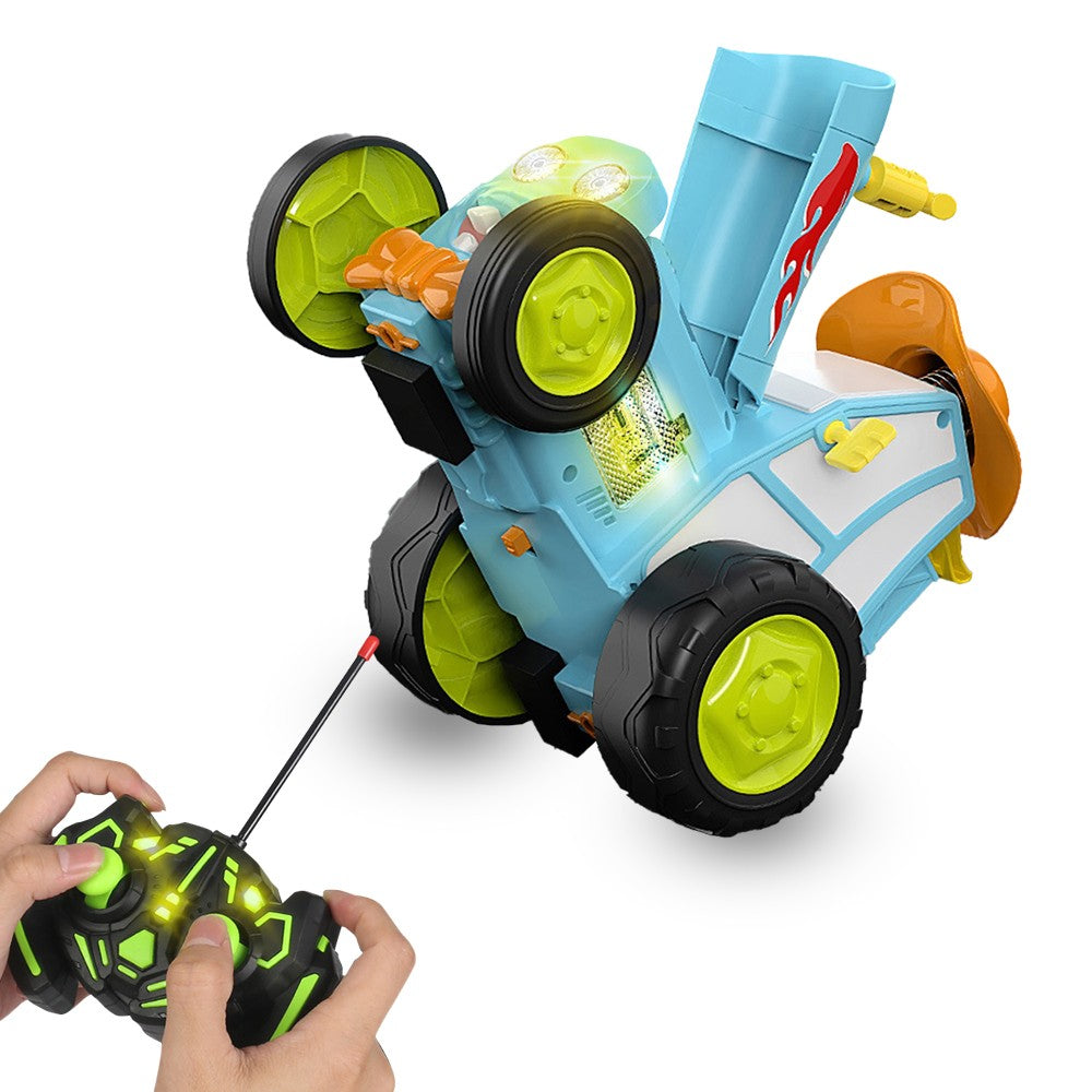 Kids Remote Control Dancing Stunt Car RC Crazy Jumping Toy Car with Music and Lights Blue